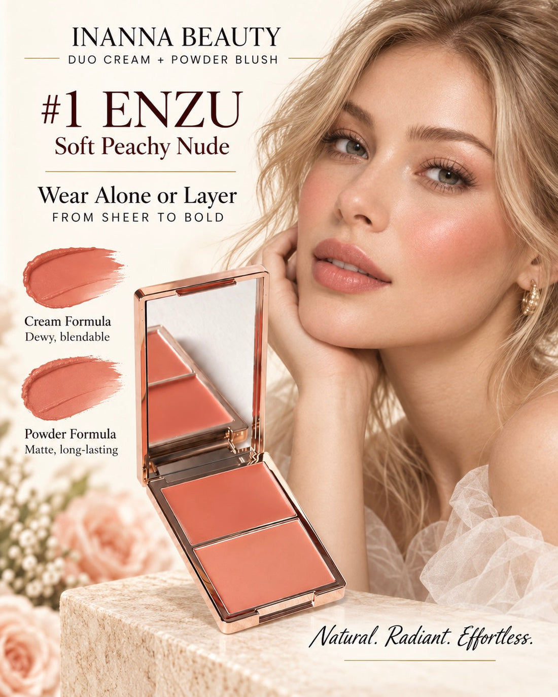 Inanna Beauty Duo Blush compact with cream and powder blush